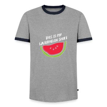 Pastèque Fruits d'été Melon tropical - T-shirt contrasté Homme - gris/marine  - Devant - AI Model Female 172 light (172cm) & AI Model Male 178 light (178cm)