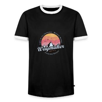 Waymaker Promise Keeper Miracle Worker - Jesus - Men's Ringer Shirt - black/white - Front - AI Model Female 172 light (172cm) & AI Model Male 178 light (178cm)