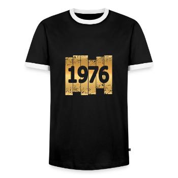 Année 1976 - T-shirt contrasté Homme - noir/blanc - Devant - AI Model Female 172 light (172cm) & AI Model Male 178 light (178cm)