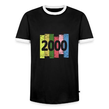 2000 - Men's Ringer Shirt - black/white - Front - AI Model Female 172 light (172cm) & AI Model Male 178 light (178cm)