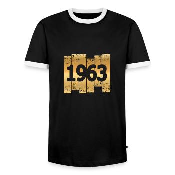 1963 - Männer Kontrast-T-Shirt - Schwarz/Weiß - Vorne - AI Model Female 172 light (172cm) & AI Model Male 178 light (178cm)
