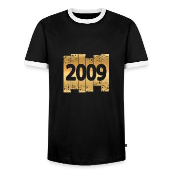 Gold 2009 - Men's Ringer Shirt - black/white - Front - AI Model Female 172 light (172cm) & AI Model Male 178 light (178cm)