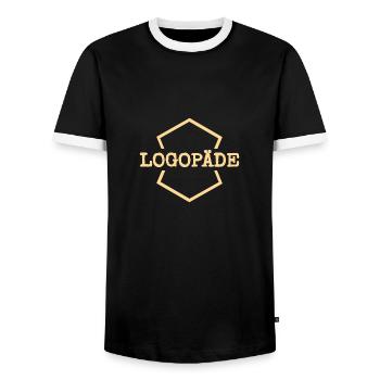 Orthophoniste au travail - T-shirt contrasté Homme - noir/blanc - Devant - AI Model Female 172 light (172cm) & AI Model Male 178 light (178cm)