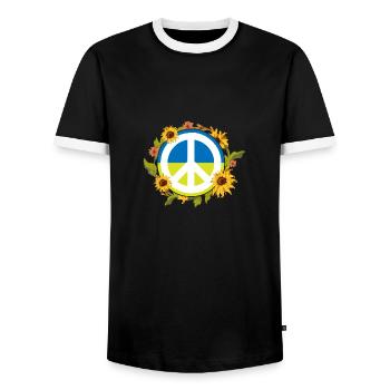 Peace For Ukraine Sunflower - Männer Kontrast-T-Shirt - Schwarz/Weiß - Vorne - AI Model Female 172 light (172cm) & AI Model Male 178 light (178cm)