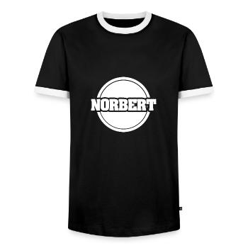 First name Norbert - Men's Ringer Shirt - black/white - Front - AI Model Female 172 light (172cm) & AI Model Male 178 light (178cm)