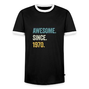 54e anniversaire 54 ans d’expérience depuis 1970 - T-shirt contrasté Homme - noir/blanc - Devant - AI Model Female 172 light (172cm) & AI Model Male 178 light (178cm)