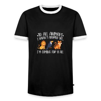 Adoption d'animaux - T-shirt contrasté Homme - noir/blanc - Devant - AI Model Female 172 light (172cm) & AI Model Male 178 light (178cm)