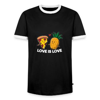 Love Is Love Pizza Ananas - Männer Kontrast-T-Shirt - Schwarz/Weiß - Vorne - AI Model Female 172 light (172cm) & AI Model Male 178 light (178cm)