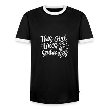 Fille aime les hippocampes Nature Animal de mer - T-shirt contrasté Homme - noir/blanc - Devant - AI Model Female 172 light (172cm) & AI Model Male 178 light (178cm)