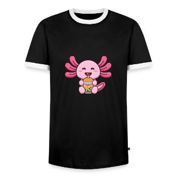 Bubble Tea Axolotl - Männer Kontrast-T-Shirt - Schwarz/Weiß - Vorne - AI Model Female 172 light (172cm) & AI Model Male 178 light (178cm)