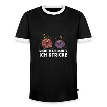 Nicht jetzt Schatz ich stricke Hobby Geschenk - Männer Kontrast-T-Shirt - Schwarz/Weiß - Vorne - AI Model Female 172 light (172cm) & AI Model Male 178 light (178cm)