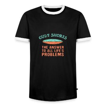 Gulf Shores Answer To All Life's Problems Surfing - Men's Ringer Shirt - black/white - Front - AI Model Female 172 light (172cm) & AI Model Male 178 light (178cm)