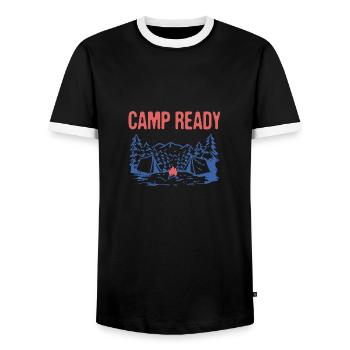 Camp Ready Summer Camping Tropical Camper Voyage - T-shirt contrasté Homme - noir/blanc - Devant - AI Model Female 172 light (172cm) & AI Model Male 178 light (178cm)