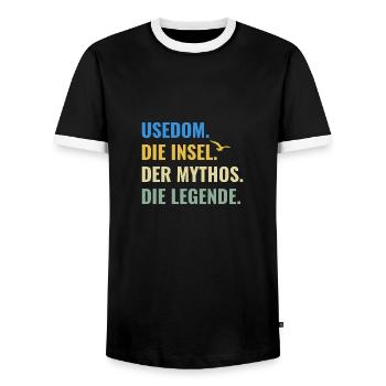 Usedom. Die Insel. Der Mythos. Die Legende Ostsee - Männer Kontrast-T-Shirt - Schwarz/Weiß - Vorne - AI Model Female 172 light (172cm) & AI Model Male 178 light (178cm)