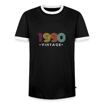 1990 VINTAGE - T-shirt contrasté Homme - noir/blanc - Devant - AI Model Female 172 light (172cm) & AI Model Male 178 light (178cm)