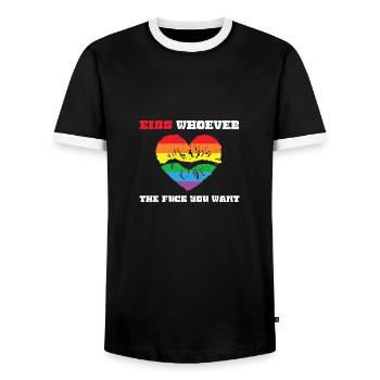 LBGT Flag Gay Pride Kiss whoever you want - Men's Ringer Shirt - black/white - Front - AI Model Female 172 light (172cm) & AI Model Male 178 light (178cm)