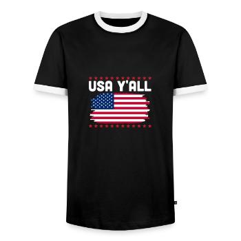 Gedenktag Vierter Juli USA Y'all Amerikanisch Patr - Männer Kontrast-T-Shirt - Schwarz/Weiß - Vorne - AI Model Female 172 light (172cm) & AI Model Male 178 light (178cm)