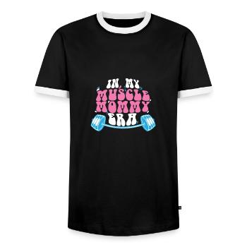 In My Muscle Mommy Era Personal Trainer Mom - Men's Ringer Shirt - black/white - Front - AI Model Female 172 light (172cm) & AI Model Male 178 light (178cm)