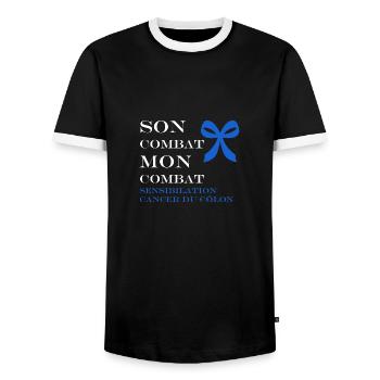 Sensibilisation au cancer du côlon - T-shirt contrasté Homme - noir/blanc - Devant - AI Model Female 172 light (172cm) & AI Model Male 178 light (178cm)