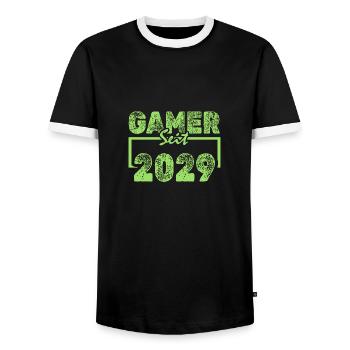 Gamer 2029 - Men's Ringer Shirt - black/white - Front - AI Model Female 172 light (172cm) & AI Model Male 178 light (178cm)