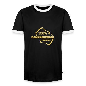 Bank clerk - Men's Ringer Shirt - black/white - Front - AI Model Female 172 light (172cm) & AI Model Male 178 light (178cm)