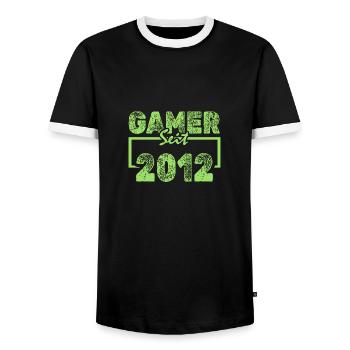 2012 - Men's Ringer Shirt - black/white - Front - AI Model Female 172 light (172cm) & AI Model Male 178 light (178cm)