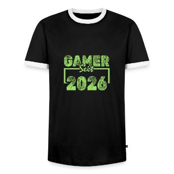 Freak 2026 - Men's Ringer Shirt - black/white - Front - AI Model Female 172 light (172cm) & AI Model Male 178 light (178cm)