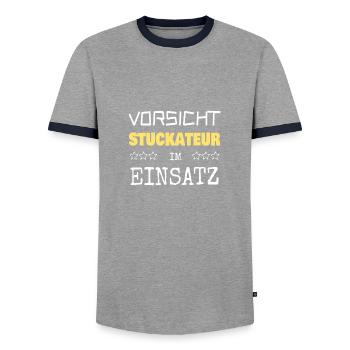 Gift for plasterer - Men's Ringer Shirt - grey/navy  - Front - AI Model Female 172 light (172cm) & AI Model Male 178 light (178cm)