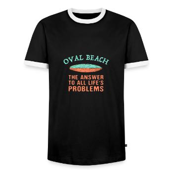 Oval Beach Answer To All Life's Problems Surfing - Men's Ringer Shirt - black/white - Front - AI Model Female 172 light (172cm) & AI Model Male 178 light (178cm)