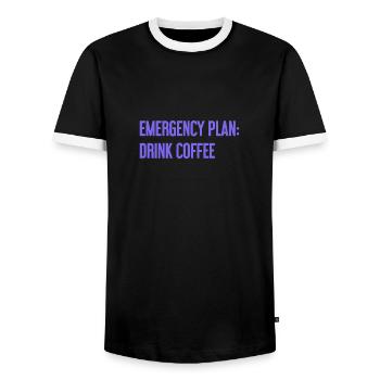 Kaffee-Notfallplan - Männer Kontrast-T-Shirt - Schwarz/Weiß - Vorne - AI Model Female 172 light (172cm) & AI Model Male 178 light (178cm)