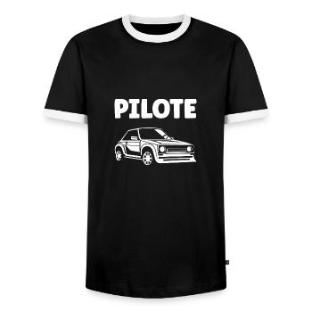 Humour pilote de rallye - T-shirt contrasté Homme - noir/blanc - Devant - AI Model Female 172 light (172cm) & AI Model Male 178 light (178cm)