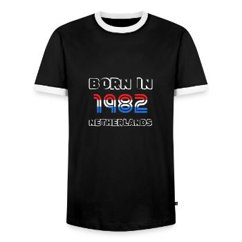 1982 - T-shirt contrasté Homme - noir/blanc - Devant - AI Model Female 172 light (172cm) & AI Model Male 178 light (178cm)