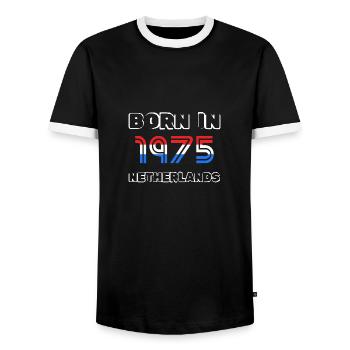 Pays-Bas 1975 - T-shirt contrasté Homme - noir/blanc - Devant - AI Model Female 172 light (172cm) & AI Model Male 178 light (178cm)