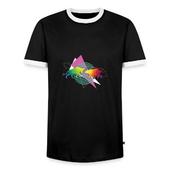 Bull and Bear Stock Exchange - Men's Ringer Shirt - black/white - Front - AI Model Female 172 light (172cm) & AI Model Male 178 light (178cm)