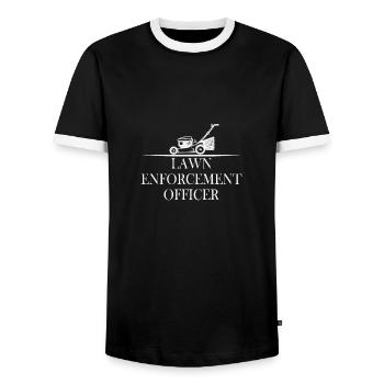 Officier d’encadrement de pelouse Drôle de tondeuse à gazon Jardinier - T-shirt contrasté Homme - noir/blanc - Devant - AI Model Female 172 light (172cm) & AI Model Male 178 light (178cm)