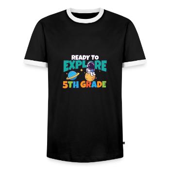 Le premier jour de la journée d’école prêt à explorer le 5ème - T-shirt contrasté Homme - noir/blanc - Devant - AI Model Female 172 light (172cm) & AI Model Male 178 light (178cm)