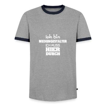 Occupation Media Designer - Men's Ringer Shirt - grey/navy  - Front - AI Model Female 172 light (172cm) & AI Model Male 178 light (178cm)
