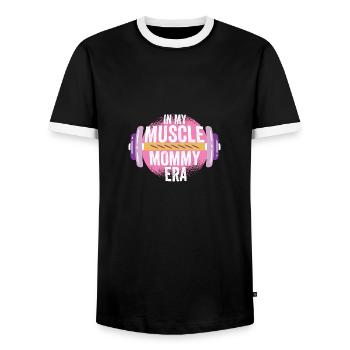 In My Muscle Mommy Era Mother's Day Personal - Men's Ringer Shirt - black/white - Front - AI Model Female 172 light (172cm) & AI Model Male 178 light (178cm)