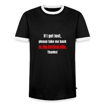 If i get lost, please tak me back to the festival - Männer Kontrast-T-Shirt - Schwarz/Weiß - Vorne - AI Model Female 172 light (172cm) & AI Model Male 178 light (178cm)