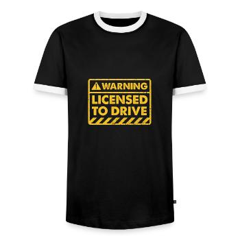 Warning licensed to drive - driving license - new - Men's Ringer Shirt - black/white - Front - AI Model Female 172 light (172cm) & AI Model Male 178 light (178cm)