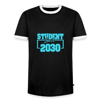 2030 - Men's Ringer Shirt - black/white - Front - AI Model Female 172 light (172cm) & AI Model Male 178 light (178cm)