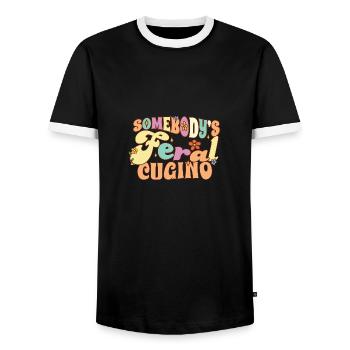 Quelqu’un Feral Cugino Cousin Italien Sauvage - T-shirt contrasté Homme - noir/blanc - Devant - AI Model Female 172 light (172cm) & AI Model Male 178 light (178cm)