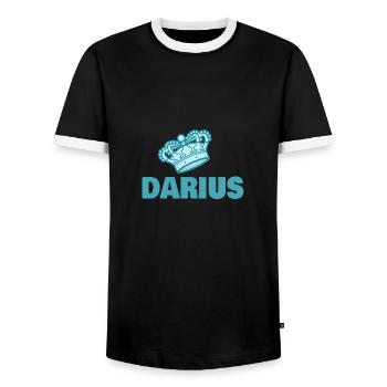 First name Darius - Men's Ringer Shirt - black/white - Front - AI Model Female 172 light (172cm) & AI Model Male 178 light (178cm)