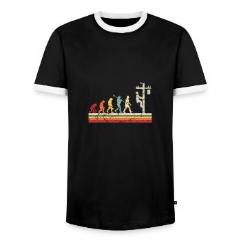 Electrician Human Evolution Vintage Lineman - Men's Ringer Shirt - black/white - Front - AI Model Female 172 light (172cm) & AI Model Male 178 light (178cm)