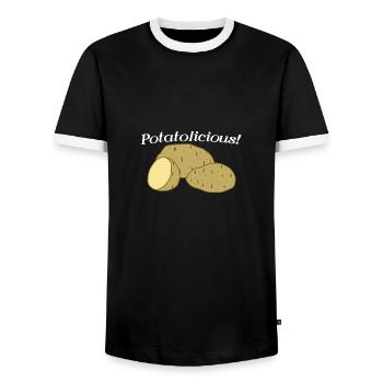 Funny Quote Potatolicious Potatoe Fan Hobby Chef - Men's Ringer Shirt - black/white - Front - AI Model Female 172 light (172cm) & AI Model Male 178 light (178cm)