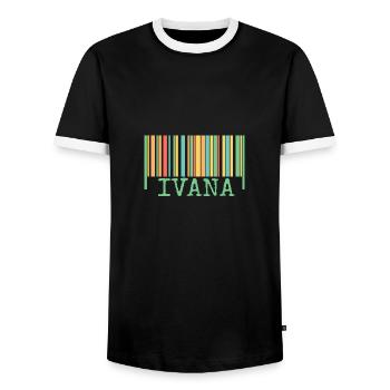 First name Ivana - Men's Ringer Shirt - black/white - Front - AI Model Female 172 light (172cm) & AI Model Male 178 light (178cm)