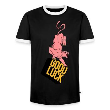 GOOD LUCK | Retro | Vintage | design - Men's Ringer Shirt - black/white - Front - AI Model Female 172 light (172cm) & AI Model Male 178 light (178cm)