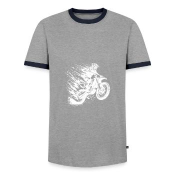 Adventure Sports Motocross Hobby Style Drawing - Men's Ringer Shirt - grey/navy  - Front - AI Model Female 172 light (172cm) & AI Model Male 178 light (178cm)