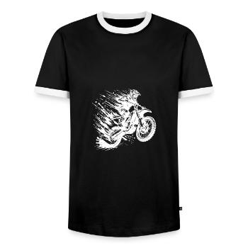Adventure Sports Motocross Hobby Style Drawing - Men's Ringer Shirt - black/white - Front - AI Model Female 172 light (172cm) & AI Model Male 178 light (178cm)