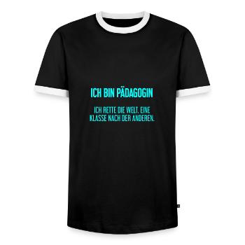 Ich bin Pädagogin - ich rette die Welt - Männer Kontrast-T-Shirt - Schwarz/Weiß - Vorne - AI Model Female 172 light (172cm) & AI Model Male 178 light (178cm)